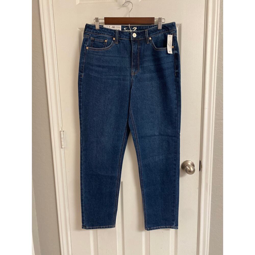 Seven7 Slim Straight Jeans Size 10 Dark Wash High Rise Stretch Classic Denim